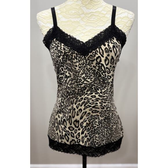 Susan Graver Tops - Susan‎ Graver Liquid Knit Small Stretchy Black Lace Animal Leopard Tank Camisole